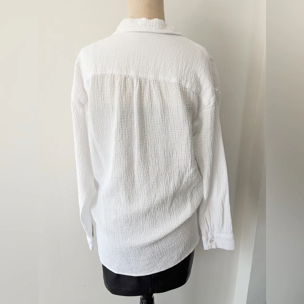 Rachel Roy White Textured Gauze Cotton Button Down - Large - Picture 10 of 10